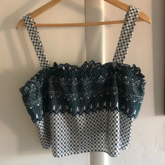 Red Carter teal and white embroidered crop top - Picture 2 of 11